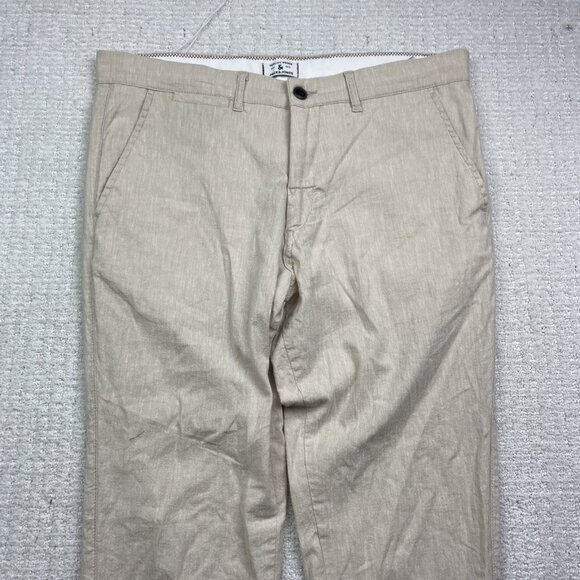 Jack & Jones Pants Mens 34 / 32 Sand Beige Linen Blend Slim Fit Marco Straight - Picture 2 of 13